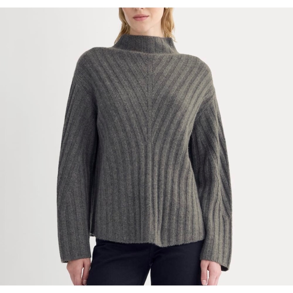 Everlane Womens Gray Wool Cashmere Funnel Neck Drop Shoulder Sweater XS New
